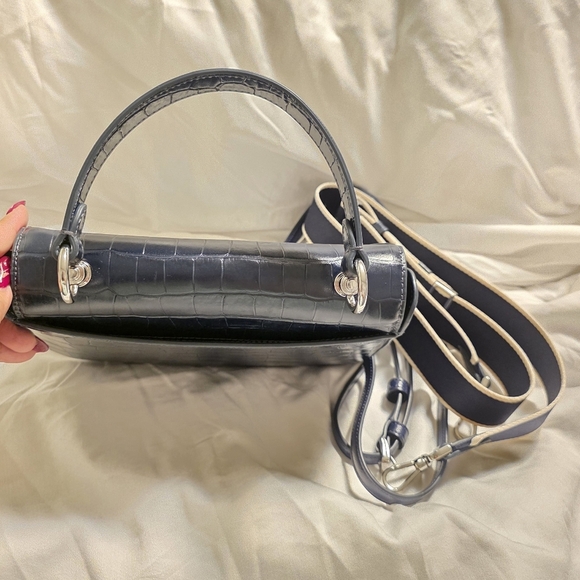 Kate Spade Crossbody Top Handle Bag In Dark Navy With Croc-Embossed Print - Picture 6 of 10